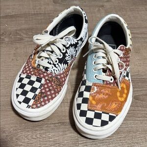 Patchwork Checkerboard Lace-Up Sneakers - Multi